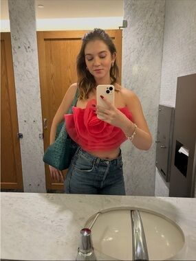 Women’s Pink Floral Ruffle Crop Top